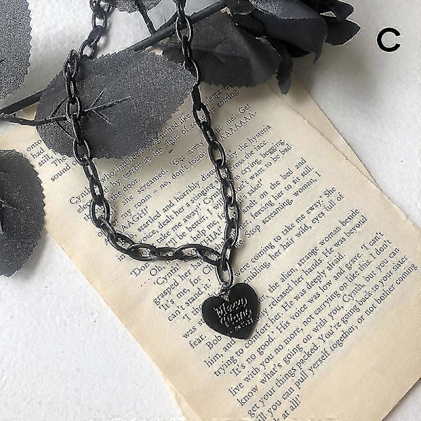 Halsband med bokstavstryck i harts/glänsande hjärta, justerbar längd, halskedja, smycke, kärlekshänge, halsband black c