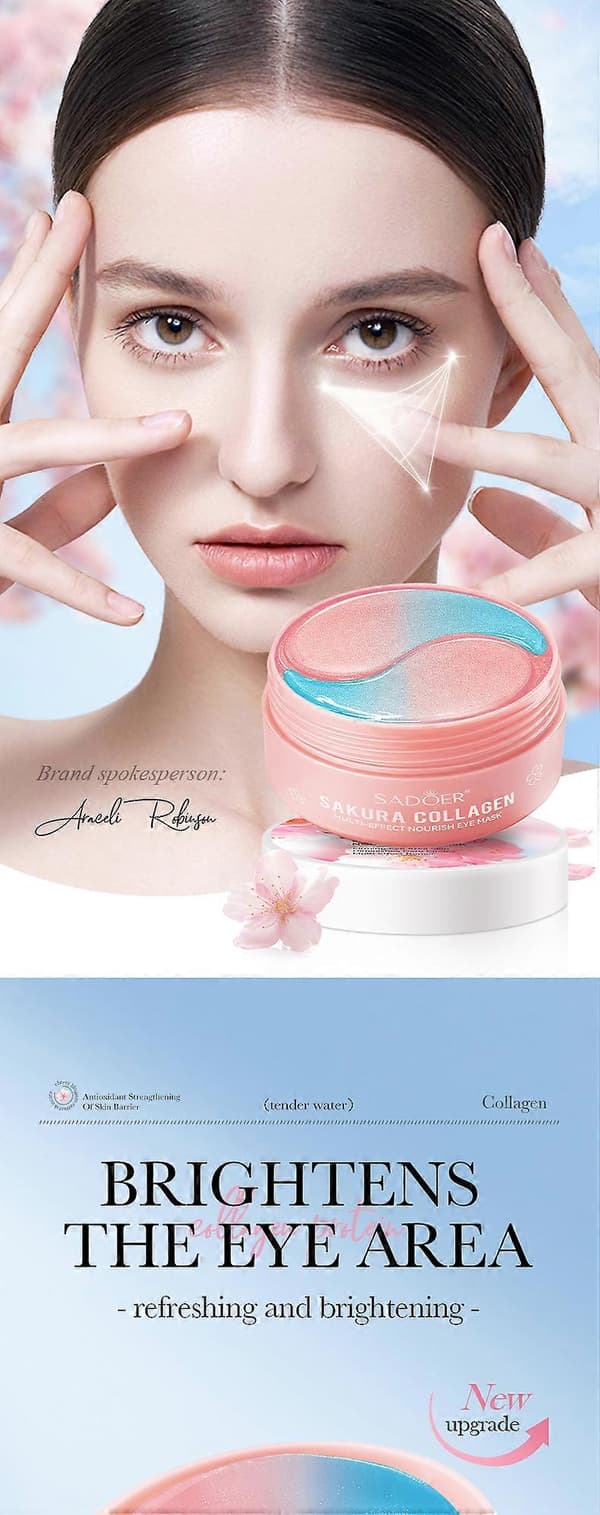 SADOER Sakura Kollagen Ögonmask - 80g Multi-effekt Närande Plåster för Mörka Ringar - 60st