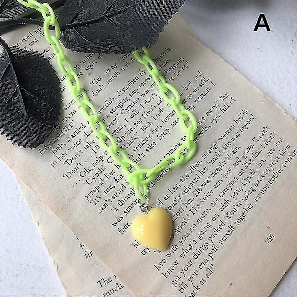 Halsband med bokstavstryck i harts/glänsande hjärta, justerbar längd, halskedja, smycke, kärlekshänge, halsband yellow a
