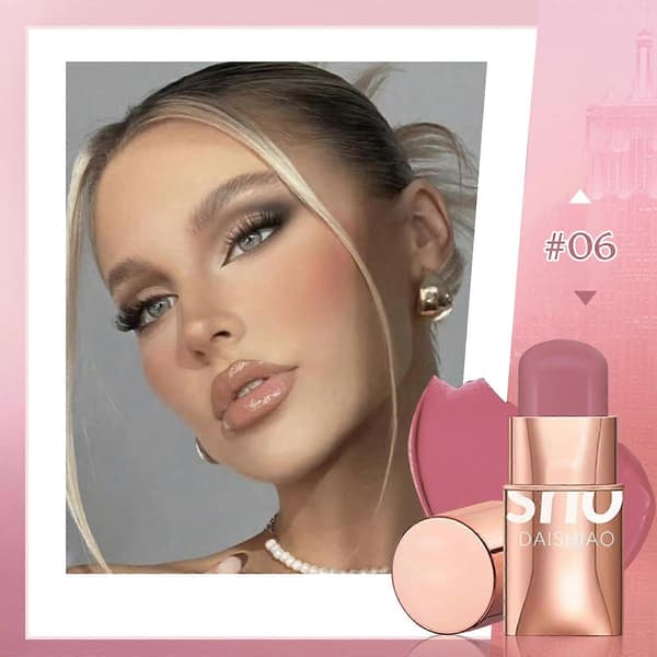 Krämrouge-stick för ögon, läppar, kinder, ekologisk 3-i-1 långvarig multifunktionell makeup