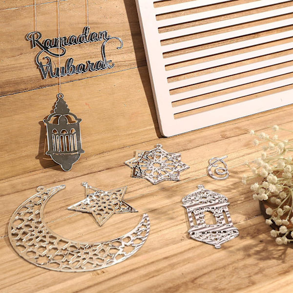 Eid Mubarak -koristeet Ramadanin koristeet Mubarak Eid -riipukset Ramadanin kuun ja tähden merkit kotiin Eid-juhliin silver a