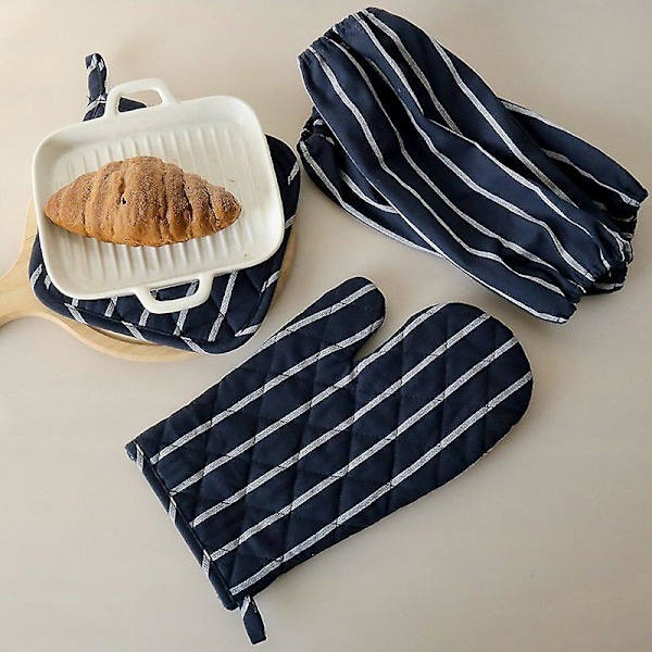 2 Sett Ovnvotter Anti-Skli Ovnvotter, For Matlaging, Baking, Grill Isolasjonsputer I Mørk Blå Stripe