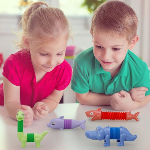 Animal Pop Tube Fidget Toys, set med 4 sensoriska rörleksaker