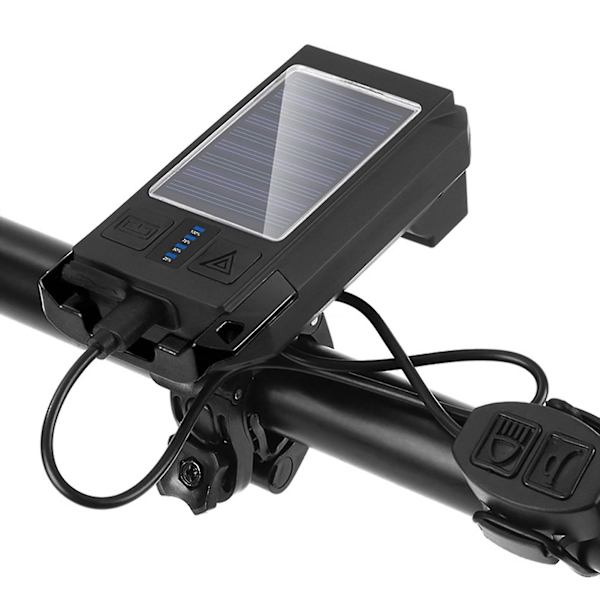 Aurinkokäyttöinen USB-ladattava polkupyörän etuvalo, vedenpitävä pyörän taskulamppu, yöajovalo, sarvi -SZCN black