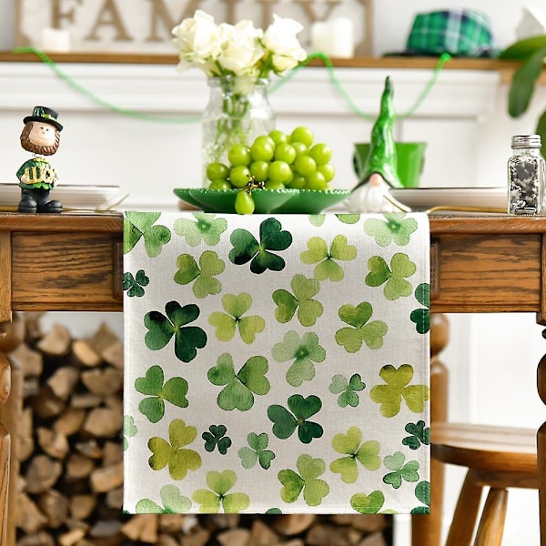 St. Patricks Day Bordløber, Ferie Køkken Spisebord Dekorationer Shamrock Forår Sæsonbestemt Bordlinned Til Hjemmefest b l - 33x275cm