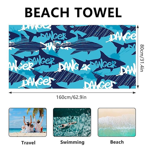 Stor strandhåndkle - Dobbeltsidig lett strandhåndkle 160x80cm med nettpose, sandfritt hurtig tørkende strandhåndkle ff t ZD
