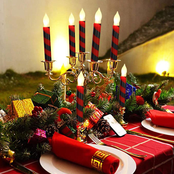 12 Pak Julelys Tapers Flammeløse Lys Blinkende Batteridrevne Julelys black