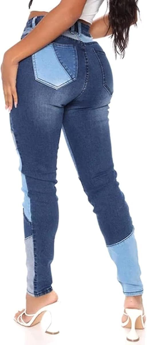 Kvinners Mid Waist Stretchy Patchwork Denim Bukser Jeans B2 ZD V l