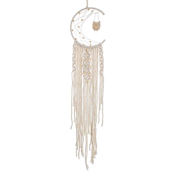 Macrame Drömfångare med Ljuskedja Bohemisk Måne Stjärna Drömfångare Bomulls Tråd Vävd Väggdekoration Boho Deco 1st(D-)