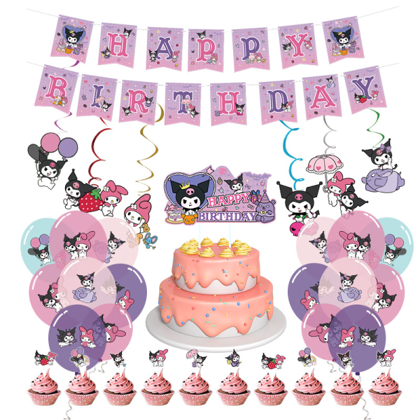 Kuromi Party Theme Paper Plate Set Paper Cup Tissue Balloon Decoration Banner Party Supplies