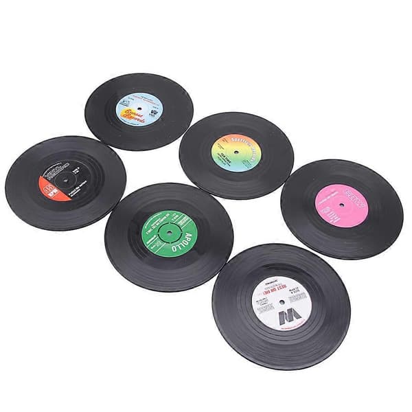 Mode Vinyl Silikon Skiva Retro CD Typ Dryck Underlägg Koppar Mattor 6st/ Set