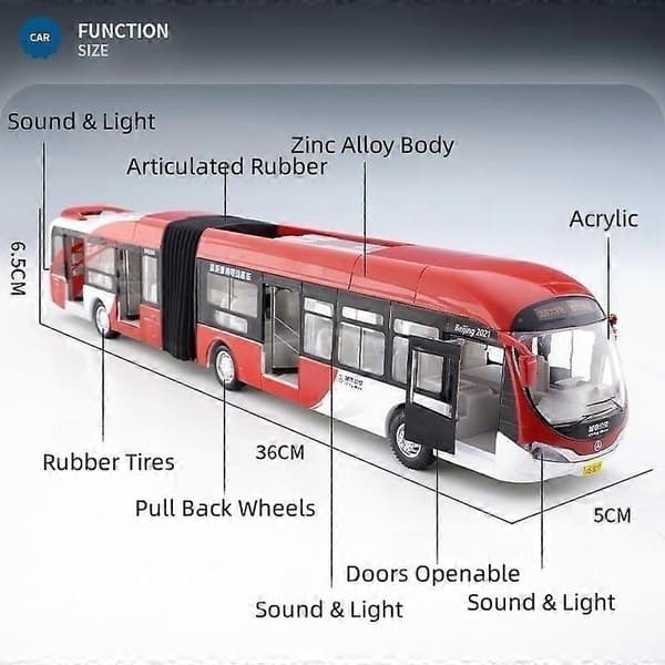 1:32 Articuleret dobbeltdækkerbus legetøjsbil Diecast busmodel Træk tilbage Døre kan åbnes Lyd & Lys Samlerobjekt Gave til drenge