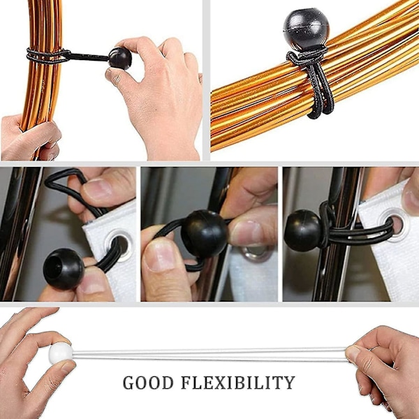 50 stk Bungee-snore med kugler Elastiske bånd Bungee-knapper Bånd til telte, bannere, flagstang