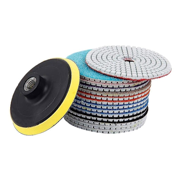 15pcs Diamond Polishing Pads Kit 4 Inch 100mm Wet/dry compatible Granite Stone Concrete Marble Polishing U