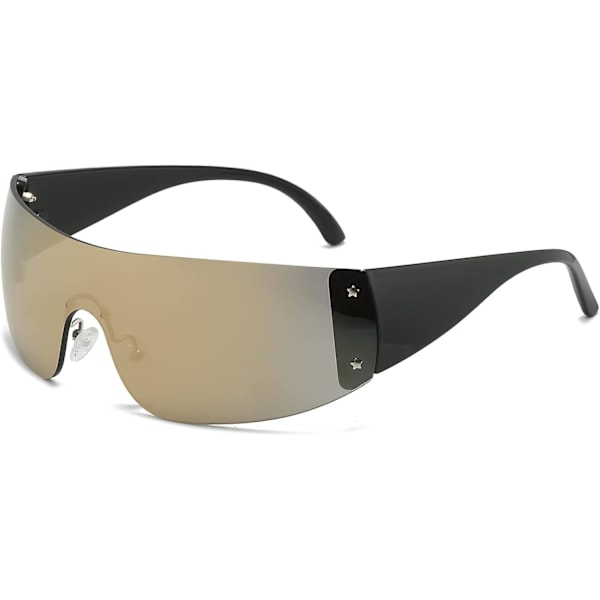 AIEYEZO Rimless Y2K Solglasögon Kvinnor Män Överdimensionerade Mode Wrap Around Ramlösa Solglasögon luxury gold