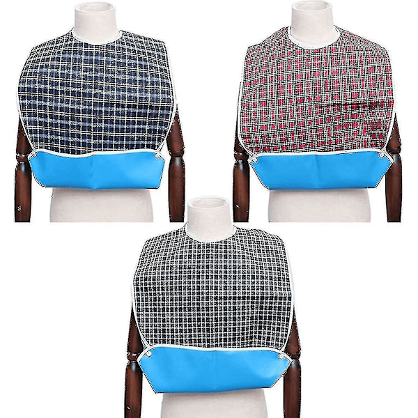 3-pack vuxenhaklappar med smulhållare - tvättbara vuxenhaklappar, stora vuxna -JR