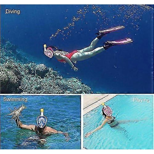 Snorkelmaske, 180 graders visningsmaske med panoramisk full ansiktsdesign, fri pust dykkermaske med anti-tåke og anti-lekkasje teknologi for voksne (1 stk,