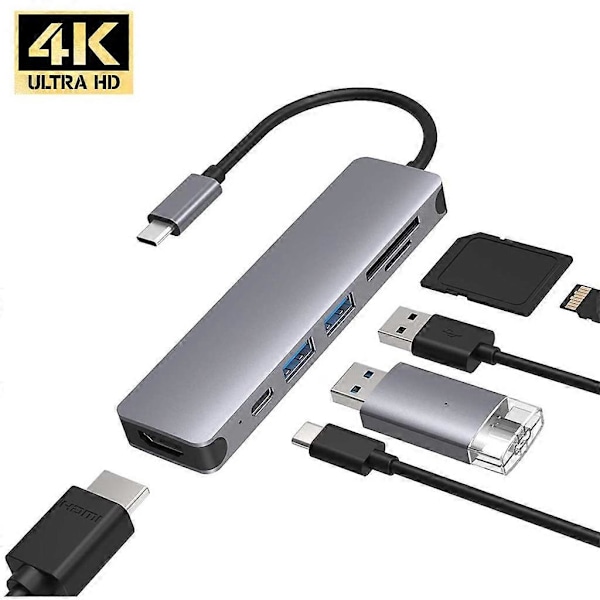 6-in-1 USB-C-keskitin For-Pro Type C -sovittimella, moniporttinen kortinlukija 4K