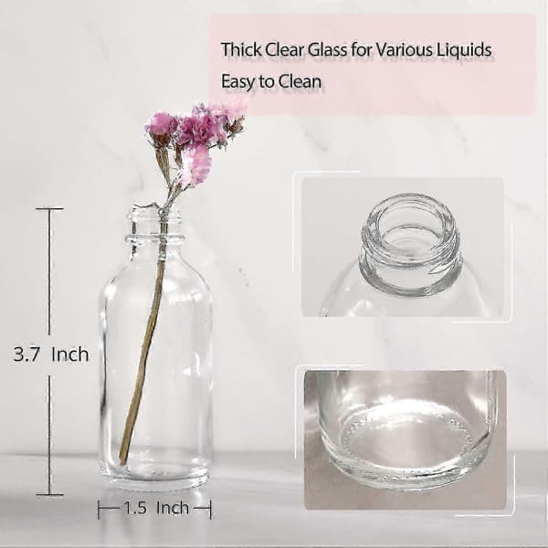 12 st 2 Oz Små Genomskinliga Glasflaskor (60ml) Med Lock & 3 Rostfria Trattar - Boston Round Provflaskor - Mini Reseflaskor, Läcker Inte