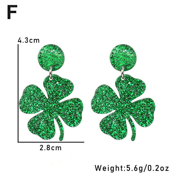 Pyhän Patrickin päivän korvakorut naisille ja tytöille, Irlannin apilan muotoiset riippuvat korvakorut, vihreät apilanlehdet, onnenkorut lahjaksi style 6