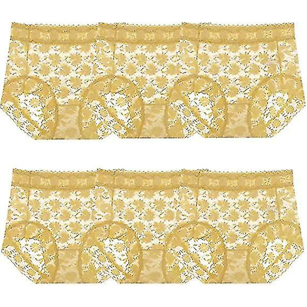 Kvinners franske is silke blonder mage truser høy midje dame truser sexy undertøy for kvinner 6-pakke FF RYzd 6pack yellow