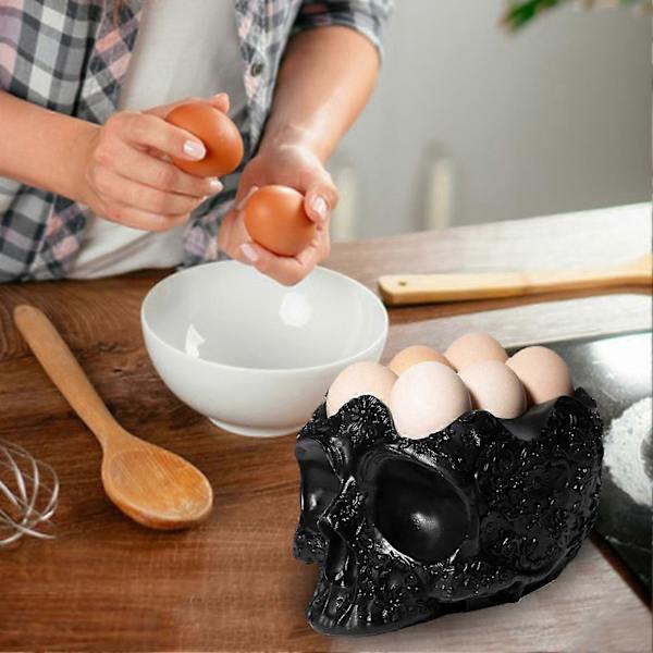 Hodeskalle Egg Holder Stativ Halloween Skjelett Egg Oppbevaring Organizer Gotisk Kjøkken Egg Keeper Display Stativ Holder 6 Egg -CHN
