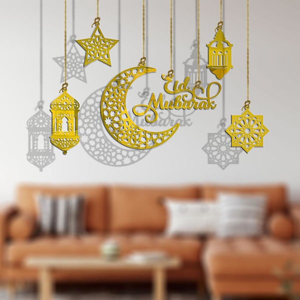 Eid Mubarak -koristeet Ramadanin koristeet Mubarak Eid -riipukset Ramadanin kuun ja tähden merkit kotiin Eid-juhliin gold b