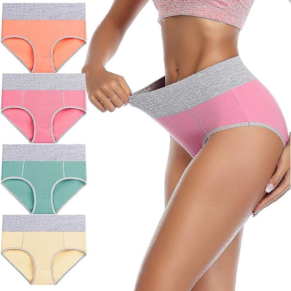 Underwear Women High Waist Cotton Knickers Ladies Panties Plus Size Multipack 4pcs -JRSZ d