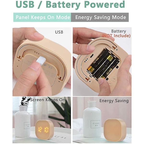 Liten kub digital höglarm klocka sängbord ingen tick, nedräkningsfunktion kökstimer magnetisk, 2 larminställningar, Usb/batteridriven, smart skärm Wa