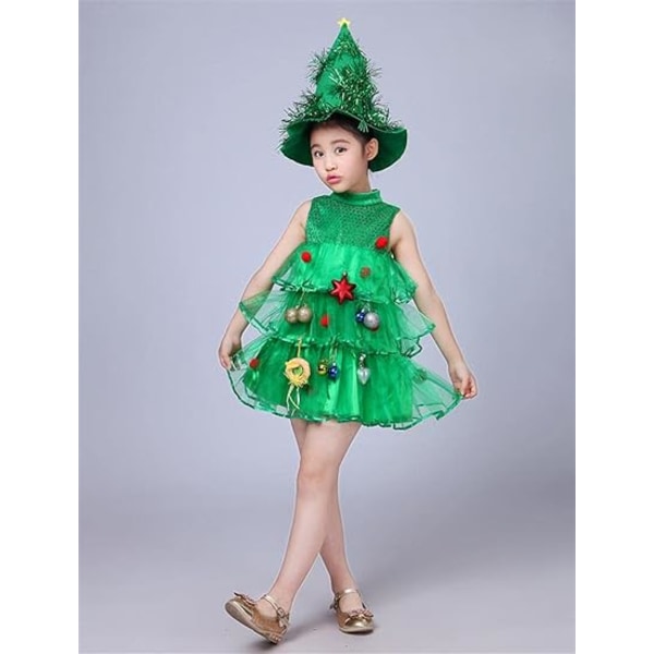 tjejers julgransklänning kostymer gröna tomtekostymer 120cm