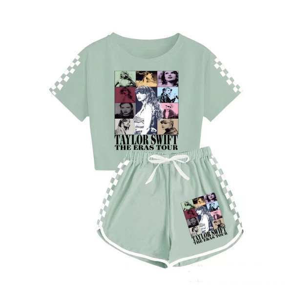 taylor swift herre og dame T-shirt + shorts sportspyjamas børnesæt olive green 140cm