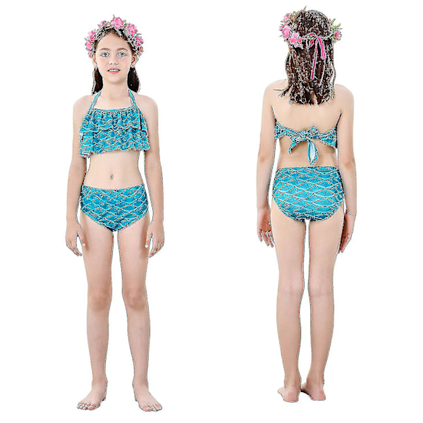 Børns Piger Havfrue Hale Bikini Sæt Badetøj Badetøj Badetøj Inkluderet Garland Hovedbånd -JRZD color 12