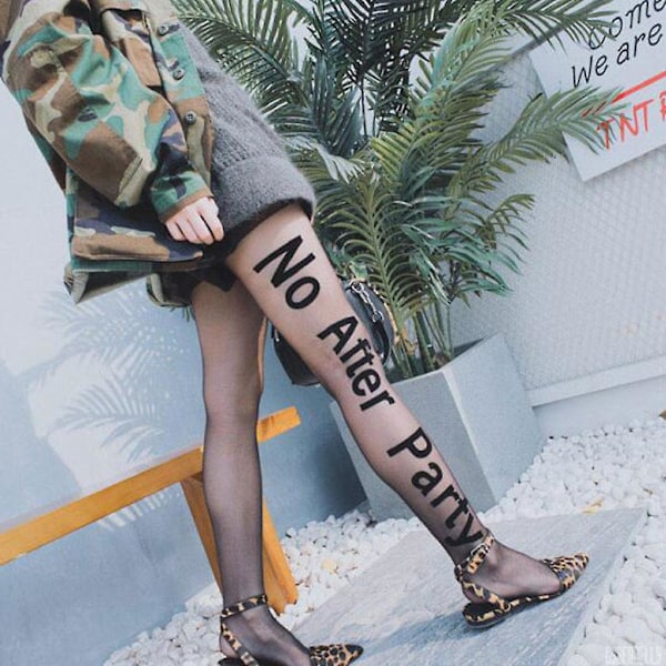 Naisten Punk Sexy Kirjaimet Tattoo Sutisukat Hauska Ei Jälkeä Juhlan Sheer Musta Pantyhose