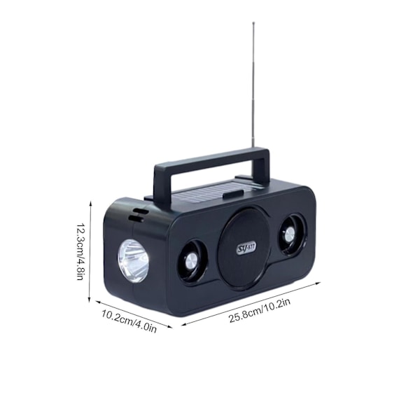 Solardriven Bluetooth-högtalare med FM och ficklampa, lämplig för bärbara mobilradioapparater i bil, utomhus, hemma, karaoke, bordsskiva och andra scenarier Nuo0457 -CNHA black