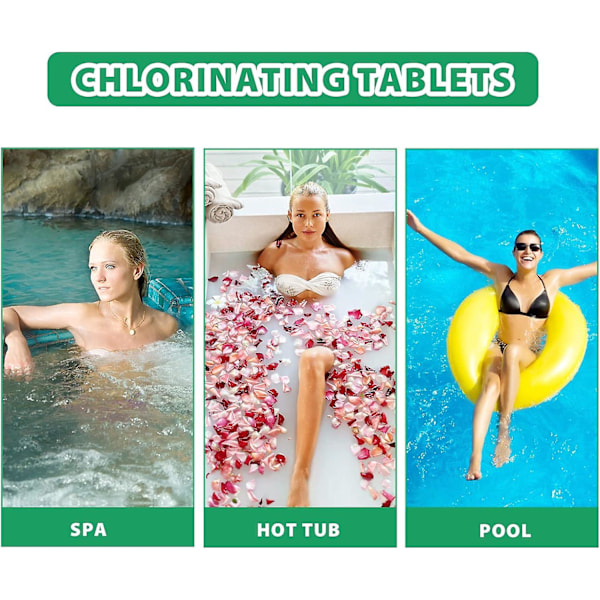 Klortabletter for svømmebasseng, klortabletter for boblebad, multifunksjonelle vannrensingstabletter for plaskebasseng, badekar og spa, gjør bassenget 100g