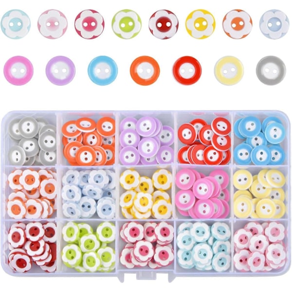 2 Huller 225 Styk Runde Knapper, 12 mm Børnesy Knapper, Runde Syknapper, Farverige Syknapper Håndværk Knap, til Syning Håndværk DIY Håndlavet