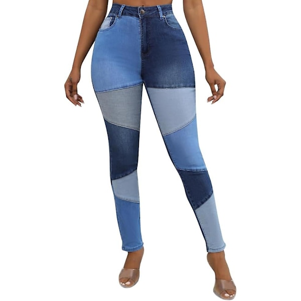 Naiset Keskikorkea Joustava Patchwork Denim Housut Farkut B2 ZD V m