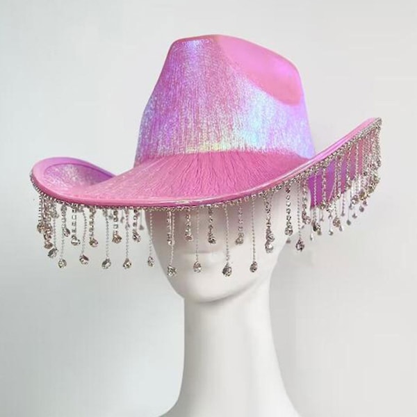 Naisten länsimainen Cowboy-hattu Diamond Fringe Cowgirl Hat Pink