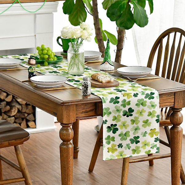 St. Patricks Day Bordløber, Ferie Køkken Spisebord Dekorationer Shamrock Forår Sæsonbestemt Bordlinned Til Hjemmefest b l - 33x275cm