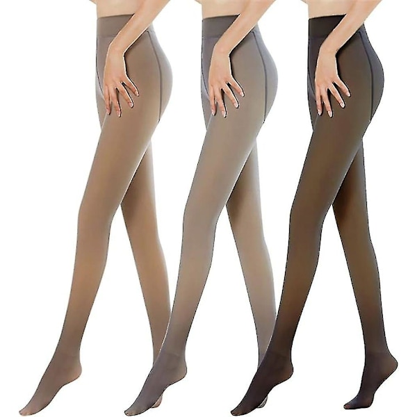 Par med termiske strømpebukser for kvinner, fôrede fleece strømpebukser for vinteren, varme plysjstrømper med falskt gjennomsiktig design, koselige leggings, -GSL coffee