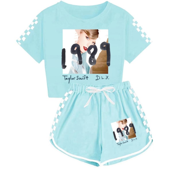 taylor swift miesten ja naisten T-paita + shortsit urheilupyjamat lasten set sky blue 150cm