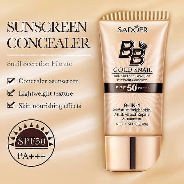 Multifunktionel 40g Guld Snegl BB Cream Foundation Fix Makeup Concealer Solcreme Isolation Cream 02 # Ivory White