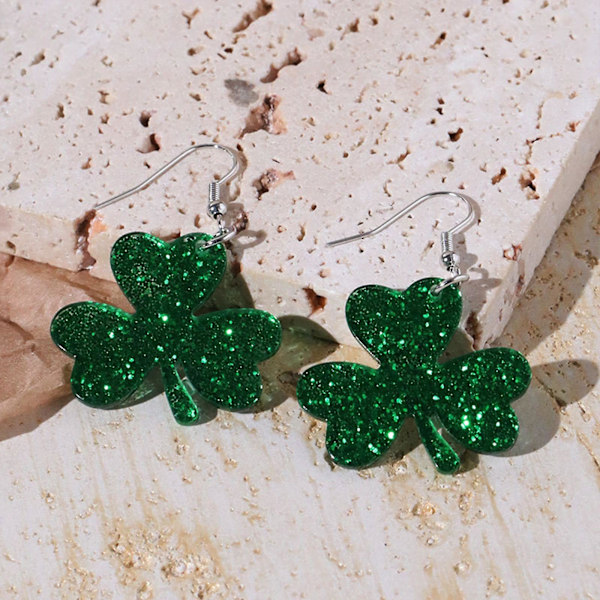 St. Patricks Day Ørepynt for Kvinner og Jenter, Irske Smykker med Kløver, Grønne Kløver-Ørepynt, Lykkeønsker Smykker Gave style 1