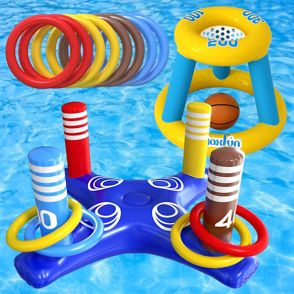 Pool Floats Legetøjsspil Sæt - Flydende Basketball Kurv Oppustelig Kryds Ring Kast Spil Legetøj til Børn Voksne Swimmingpool Vandspil -GSLA