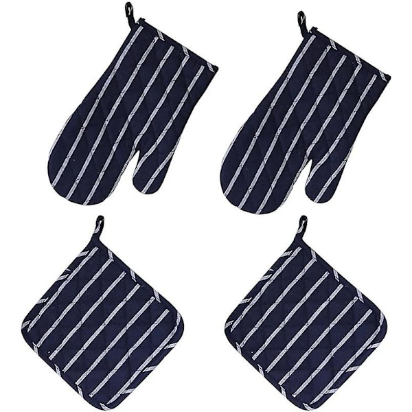2 Sett Ovnvotter Anti-Skli Ovnvotter, For Matlaging, Baking, Grill Isolasjonsputer I Mørk Blå Stripe
