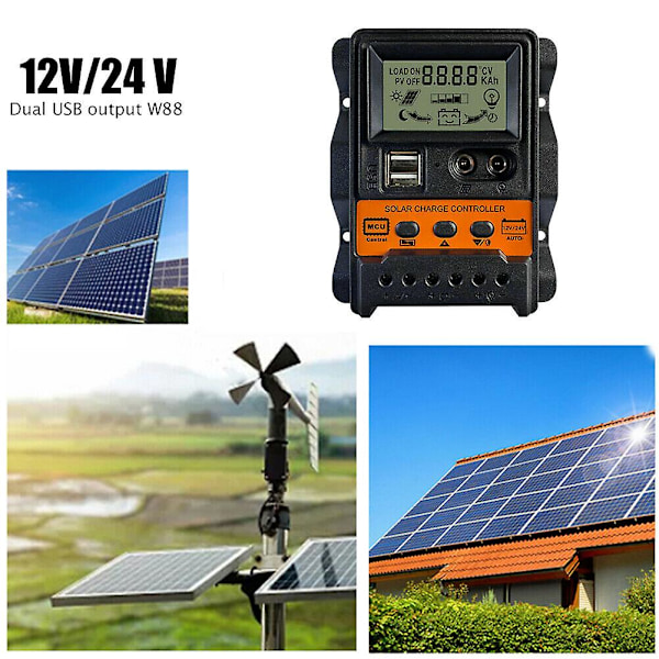 10A/20A/30A Automatisk Solcellsladdningsregulator LCD Dubbel USB Solpanel Regulator PWM 20a