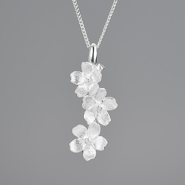 Äkta 925 Sterling Silver Lång Elegant Förgätmigej Blomhänge Mode Smycken Kedjor och Halsband för Kvinnor Present mix colour pendant and chain