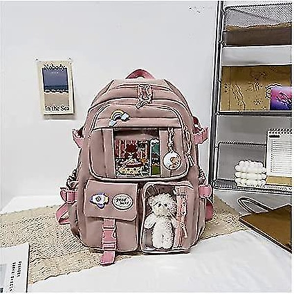 Kawaii Ryggsäck Söt Med Nålkoppar Ko Björnhänge Estetisk Skolväska Tillbehör Japanska Accessoarer Ita Väskor Dagryggsäckar