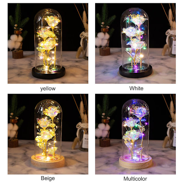 Galaxy Blomst Rose, Rose i Glaskuppel Evig For Evigt Blomst LED Natlys Valentinsgave, 100% Ny yellow