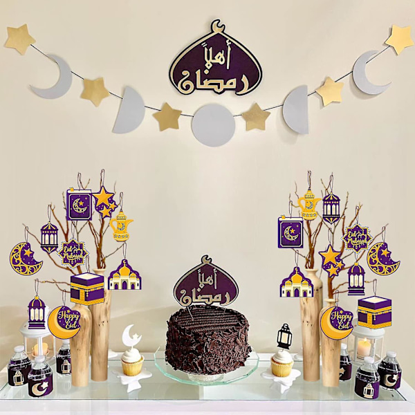 30 stk Ramadan Pynt Eid Mubarak Hængende Pynt Ramadan Mubarak Eid Fest Måne Stjerne Væghængende Dekorationer Eid Fest Tilbehør 30pcs purple